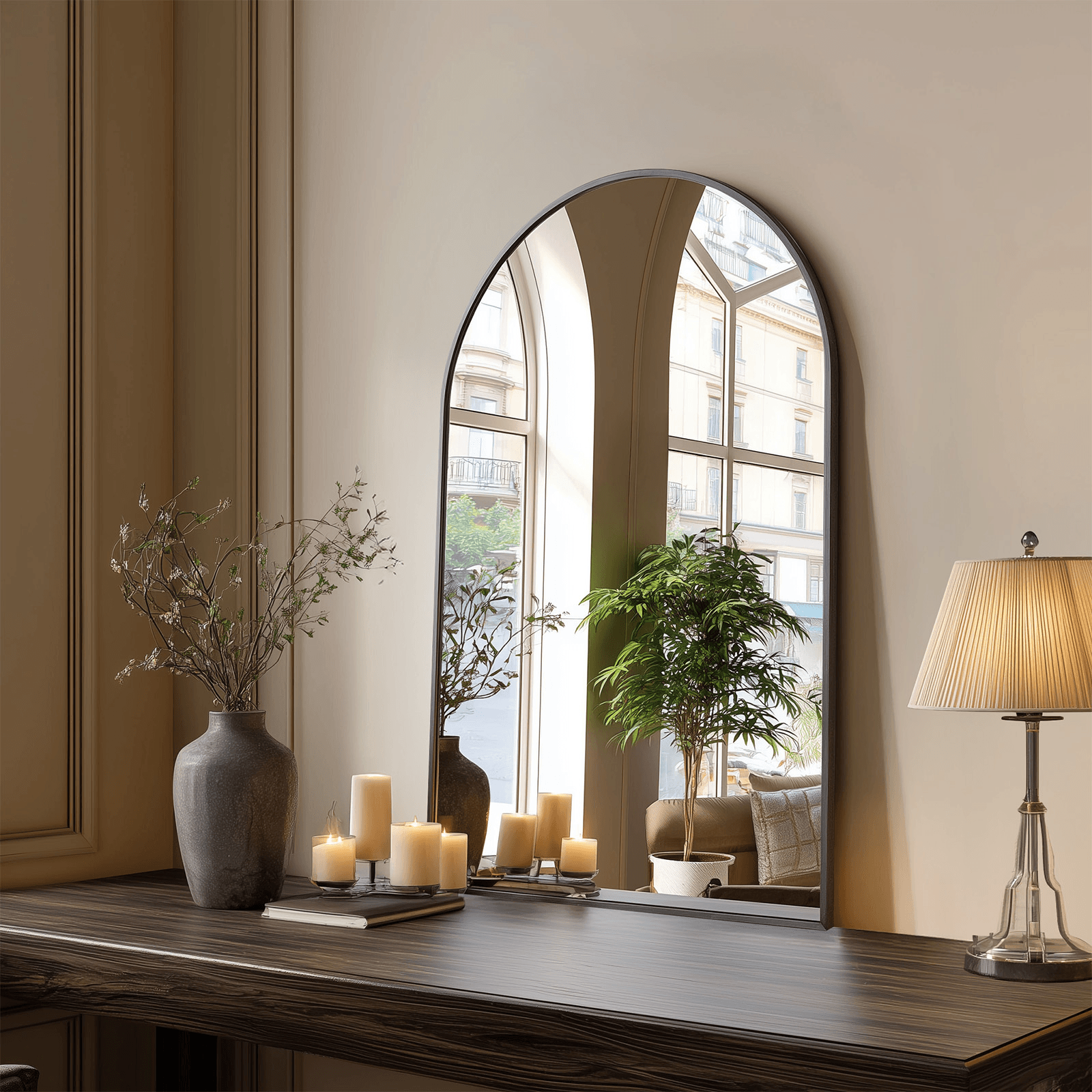 30" Black Aluminum Arch Framed Anti Fog Accent Mirror - HomeRoots - Flyclothing LLC