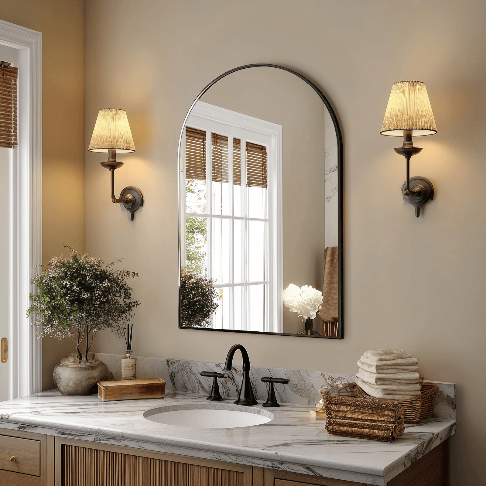 30" Black Aluminum Arch Framed Anti Fog Accent Mirror - HomeRoots - Flyclothing LLC