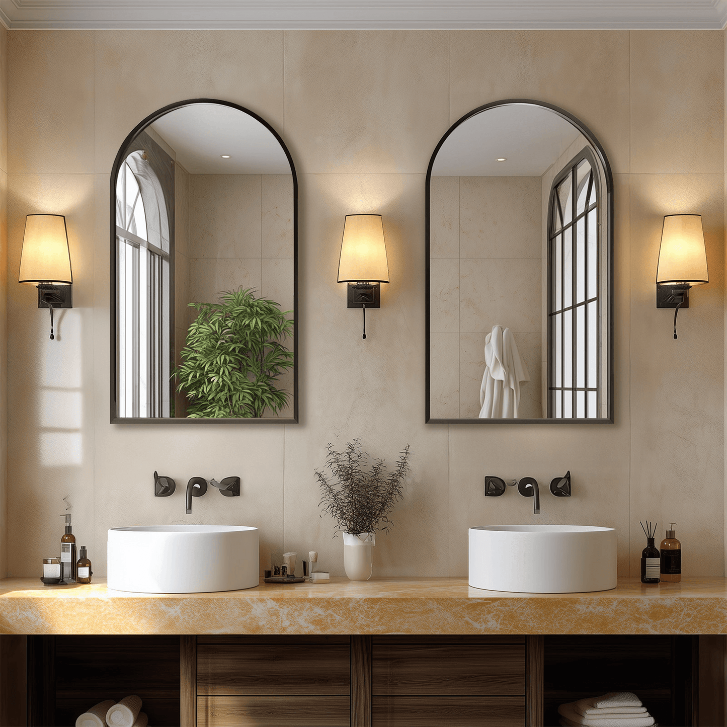30" Black Aluminum Arch Framed Anti Fog Accent Mirror - HomeRoots - Flyclothing LLC