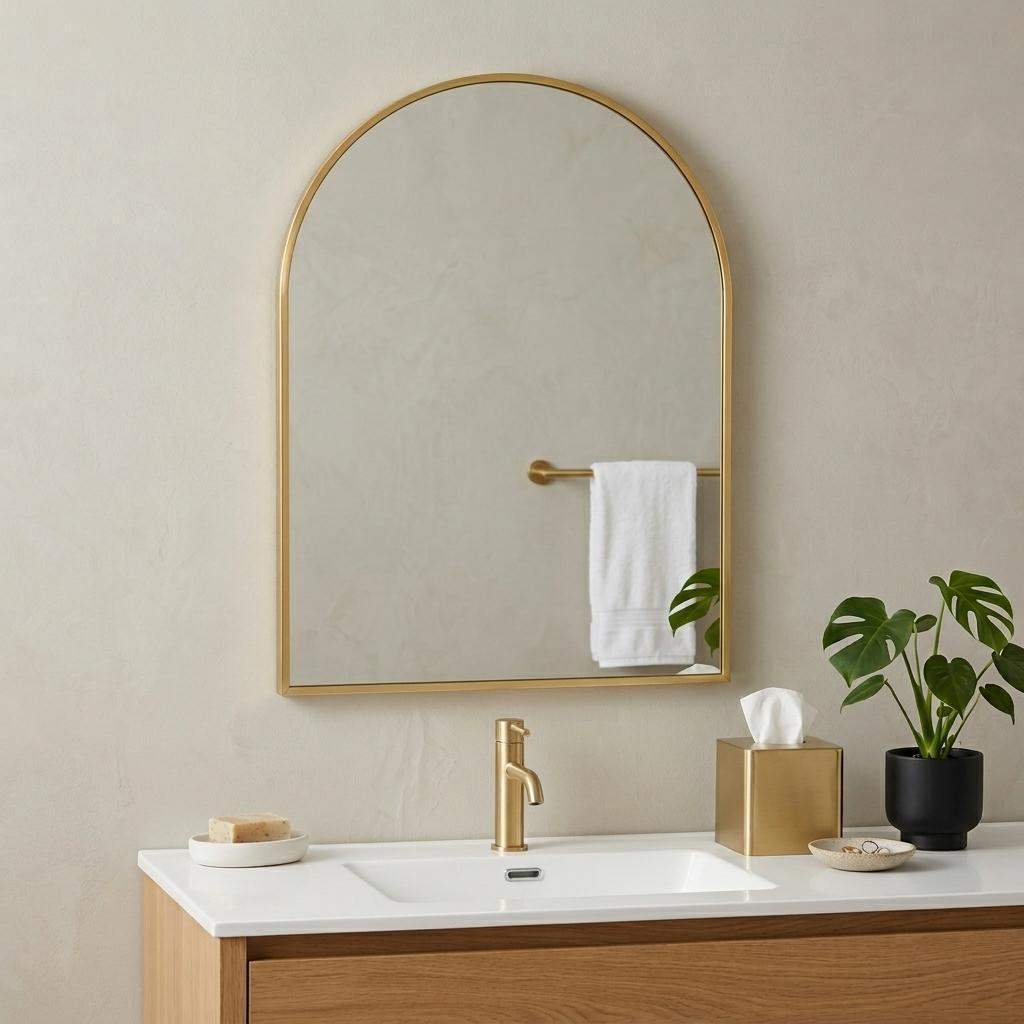 30" Gold Aluminum Arch Framed Anti Fog Accent Mirror - HomeRoots - Flyclothing LLC