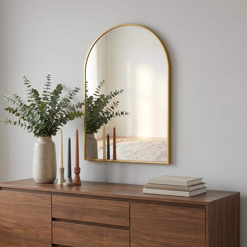 30" Gold Aluminum Arch Framed Anti Fog Accent Mirror - HomeRoots - Flyclothing LLC