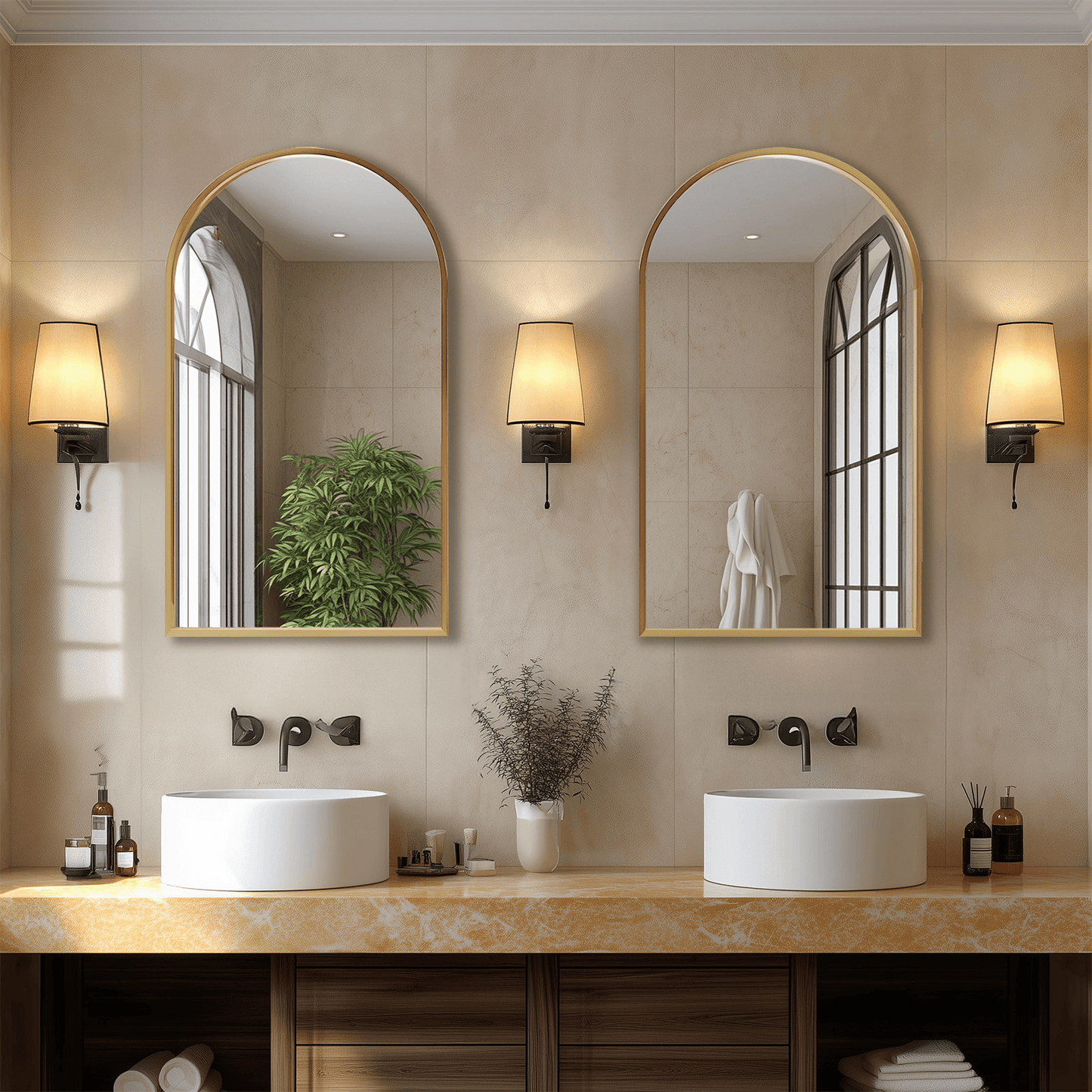 30" Gold Aluminum Arch Framed Anti Fog Accent Mirror - HomeRoots - Flyclothing LLC