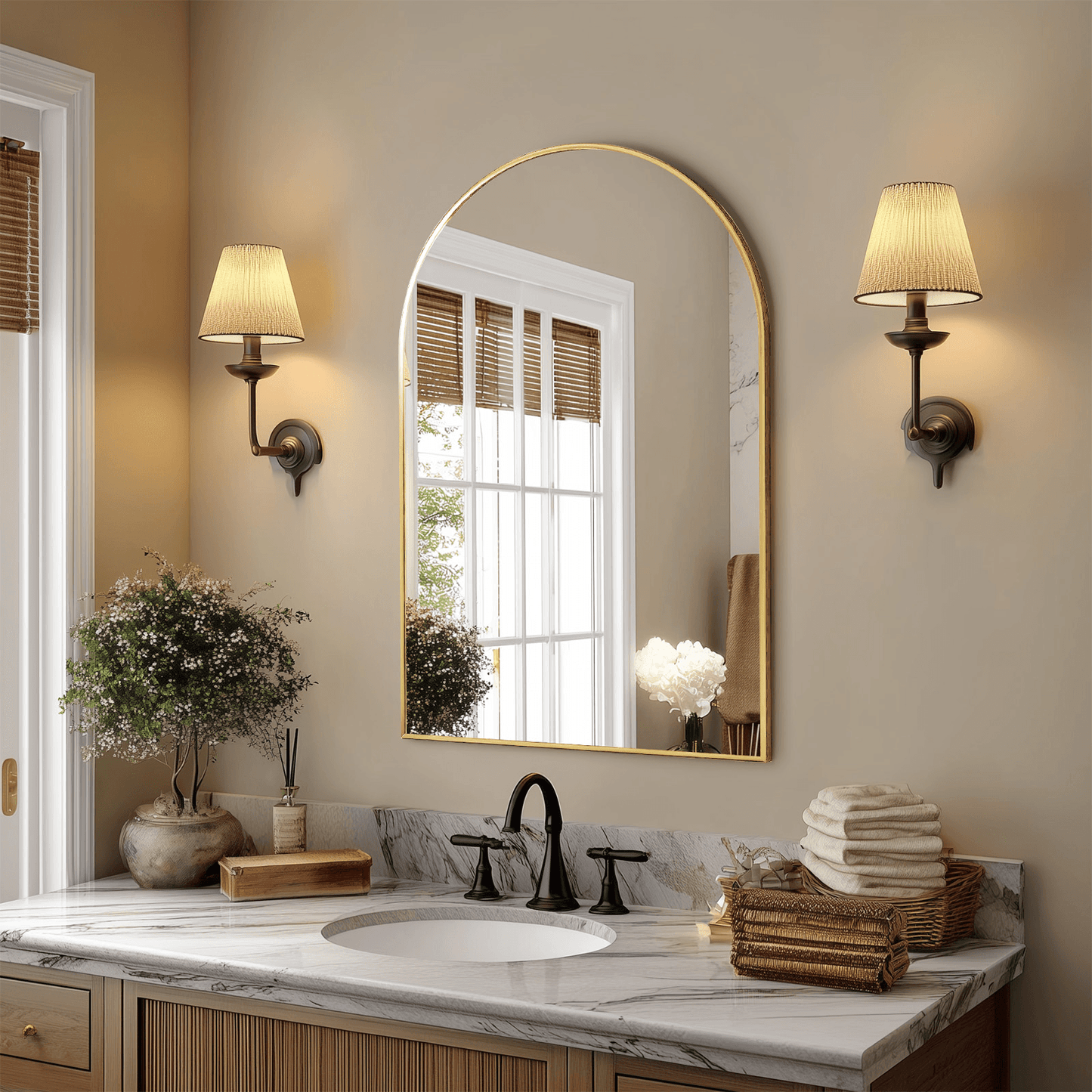 30" Gold Aluminum Arch Framed Anti Fog Accent Mirror - HomeRoots - Flyclothing LLC