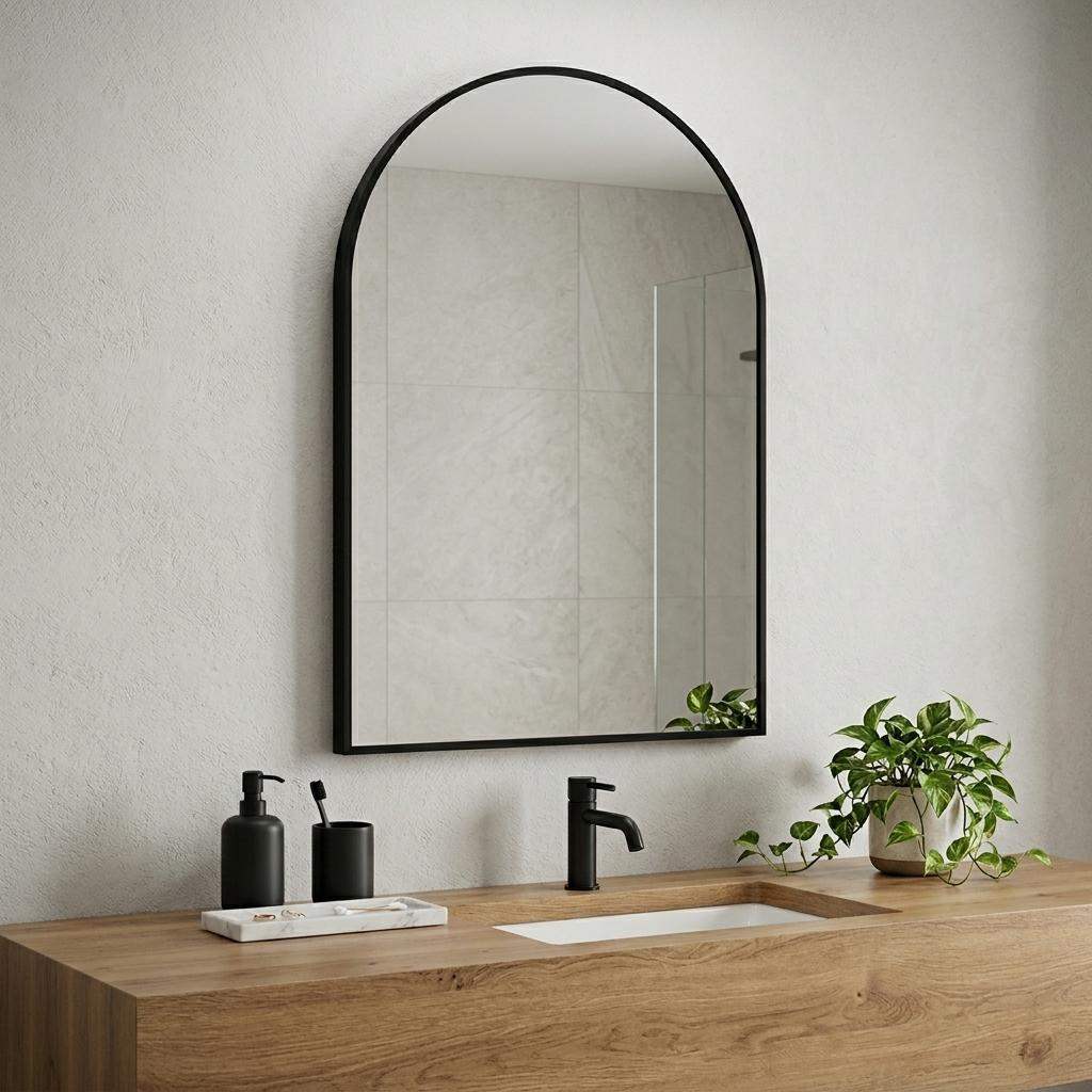 35" Black Aluminum Arch Framed Anti Fog Accent Mirror - HomeRoots - Flyclothing LLC