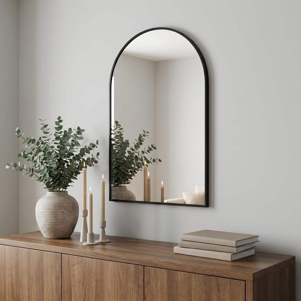 35" Black Aluminum Arch Framed Anti Fog Accent Mirror - HomeRoots - Flyclothing LLC