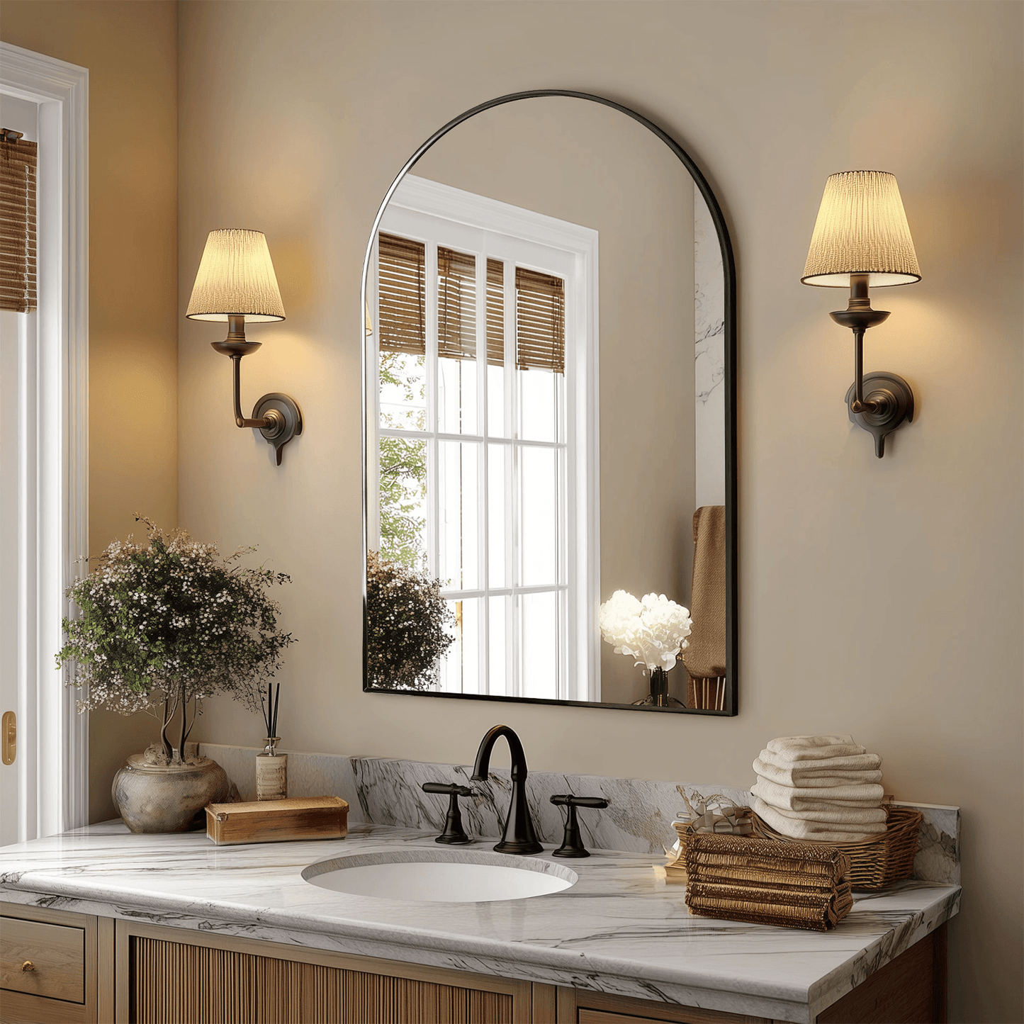 35" Black Aluminum Arch Framed Anti Fog Accent Mirror - HomeRoots - Flyclothing LLC