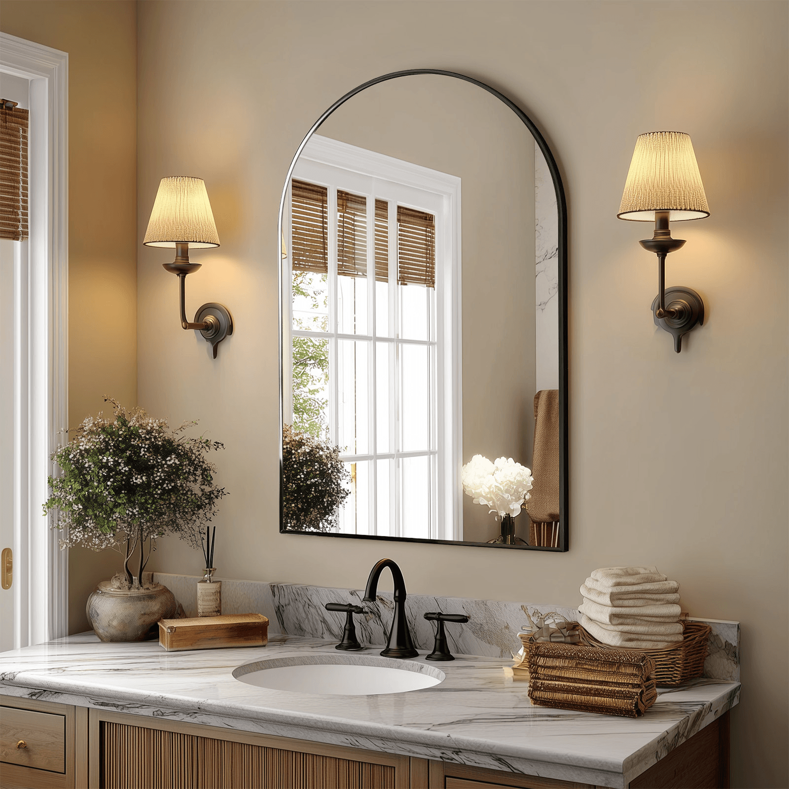 35" Black Aluminum Arch Framed Anti Fog Accent Mirror - HomeRoots - Flyclothing LLC