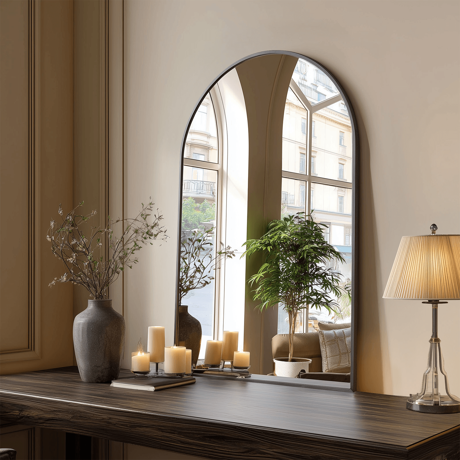 35" Black Aluminum Arch Framed Anti Fog Accent Mirror - HomeRoots - Flyclothing LLC