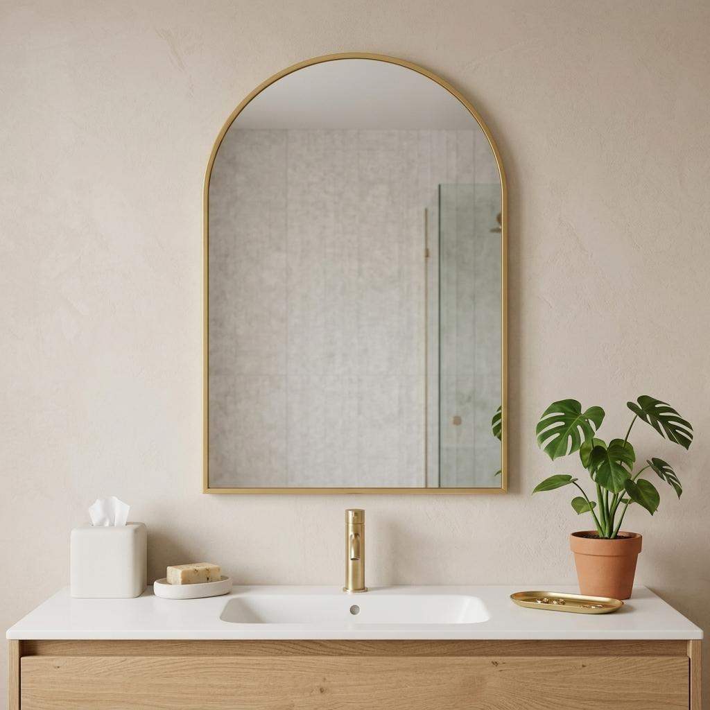 35" Gold Aluminum Arch Framed Anti Fog Accent Mirror - HomeRoots - Flyclothing LLC