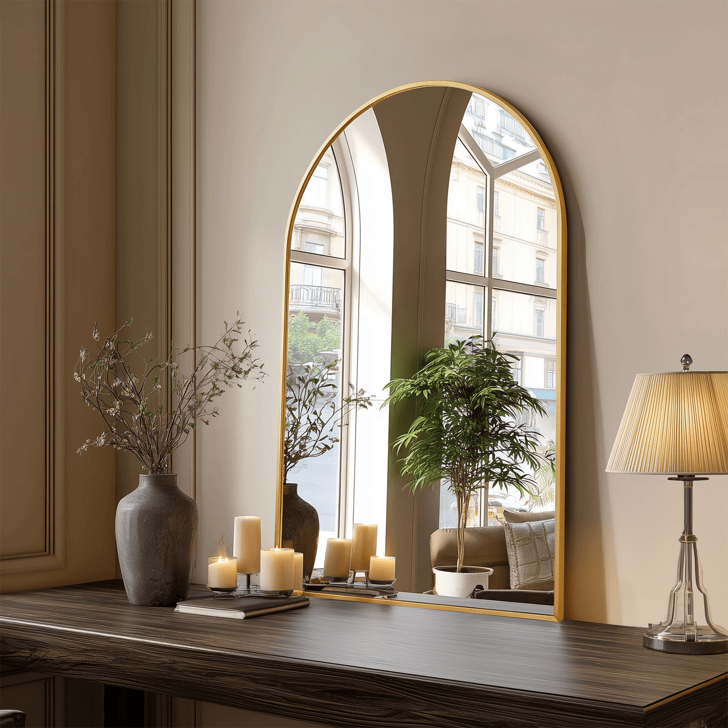 35" Gold Aluminum Arch Framed Anti Fog Accent Mirror - HomeRoots - Flyclothing LLC