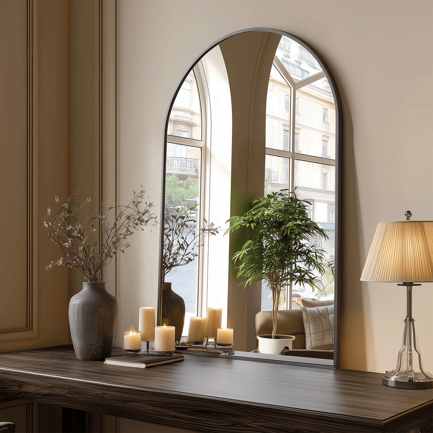38" Black Aluminum Arch Framed Anti Fog Accent Mirror - HomeRoots - Flyclothing LLC