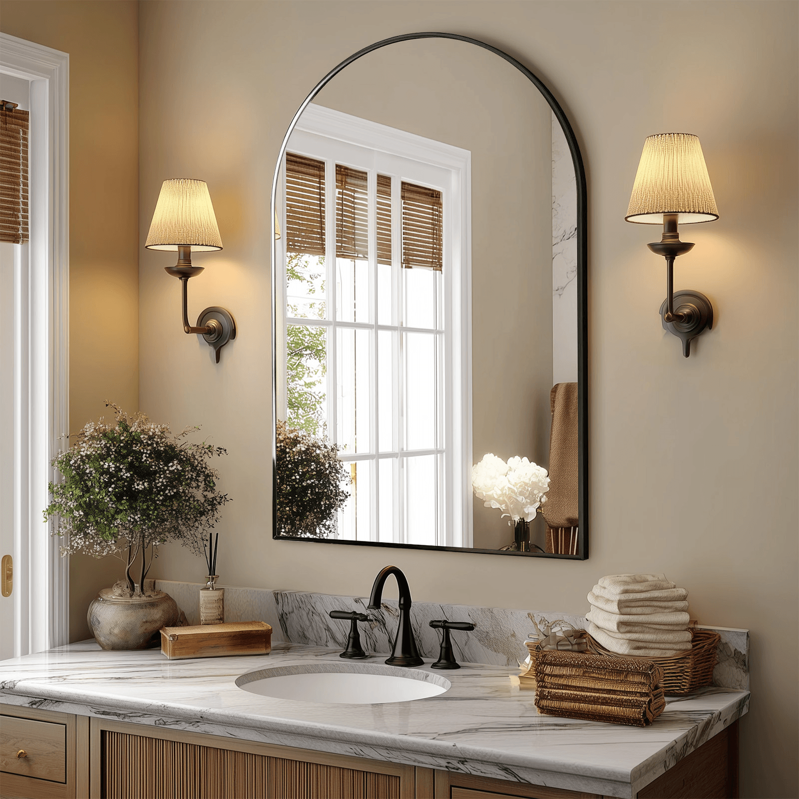38" Black Aluminum Arch Framed Anti Fog Accent Mirror - HomeRoots - Flyclothing LLC