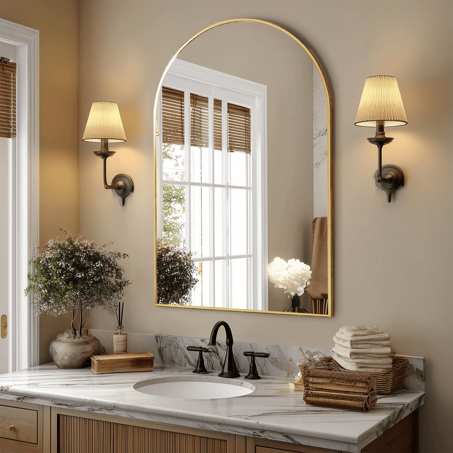 38" Gold Aluminum Arch Framed Anti Fog Accent Mirror - HomeRoots - Flyclothing LLC