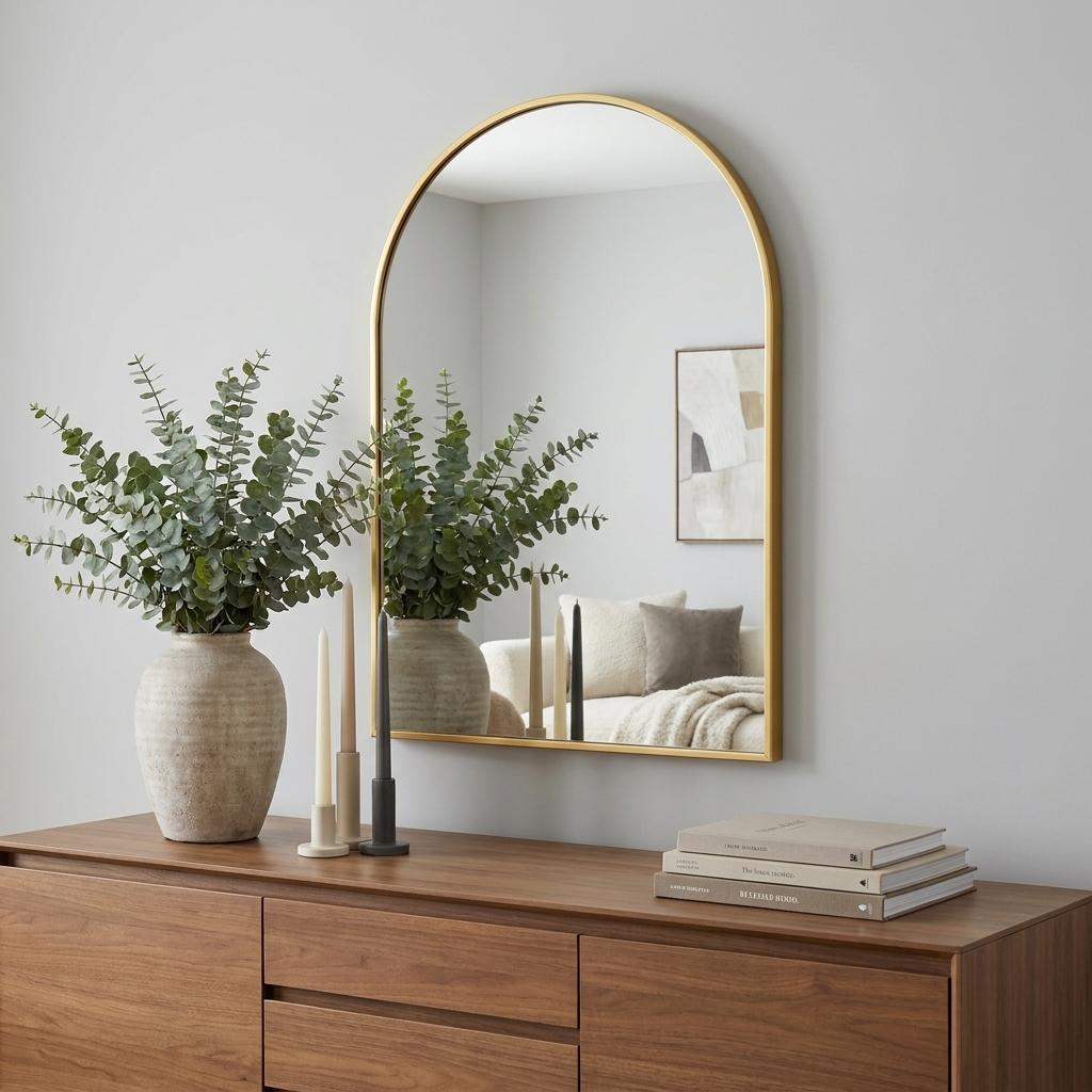 38" Gold Aluminum Arch Framed Anti Fog Accent Mirror - HomeRoots - Flyclothing LLC