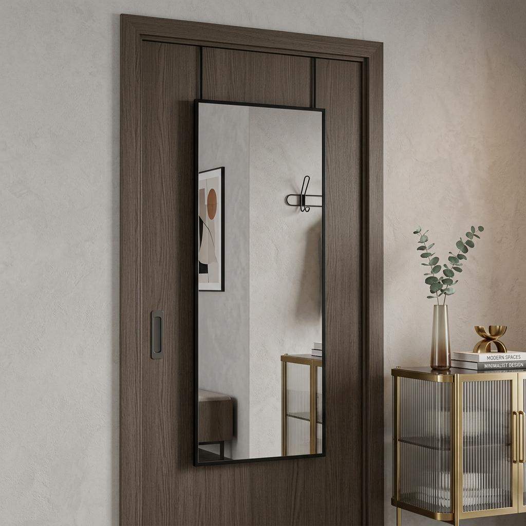 47" Black Aluminum Over the Door Framed Accent Mirror - HomeRoots - Flyclothing LLC