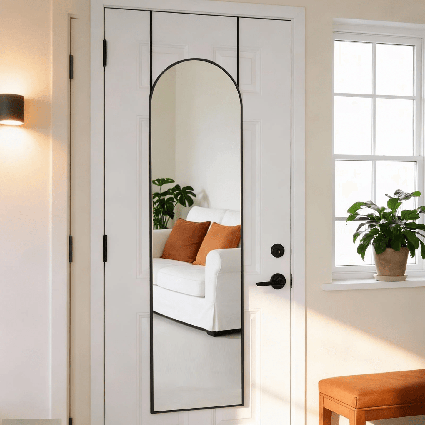 47" Black Aluminum Arch Over the Door Framed Accent Mirror - HomeRoots - Flyclothing LLC