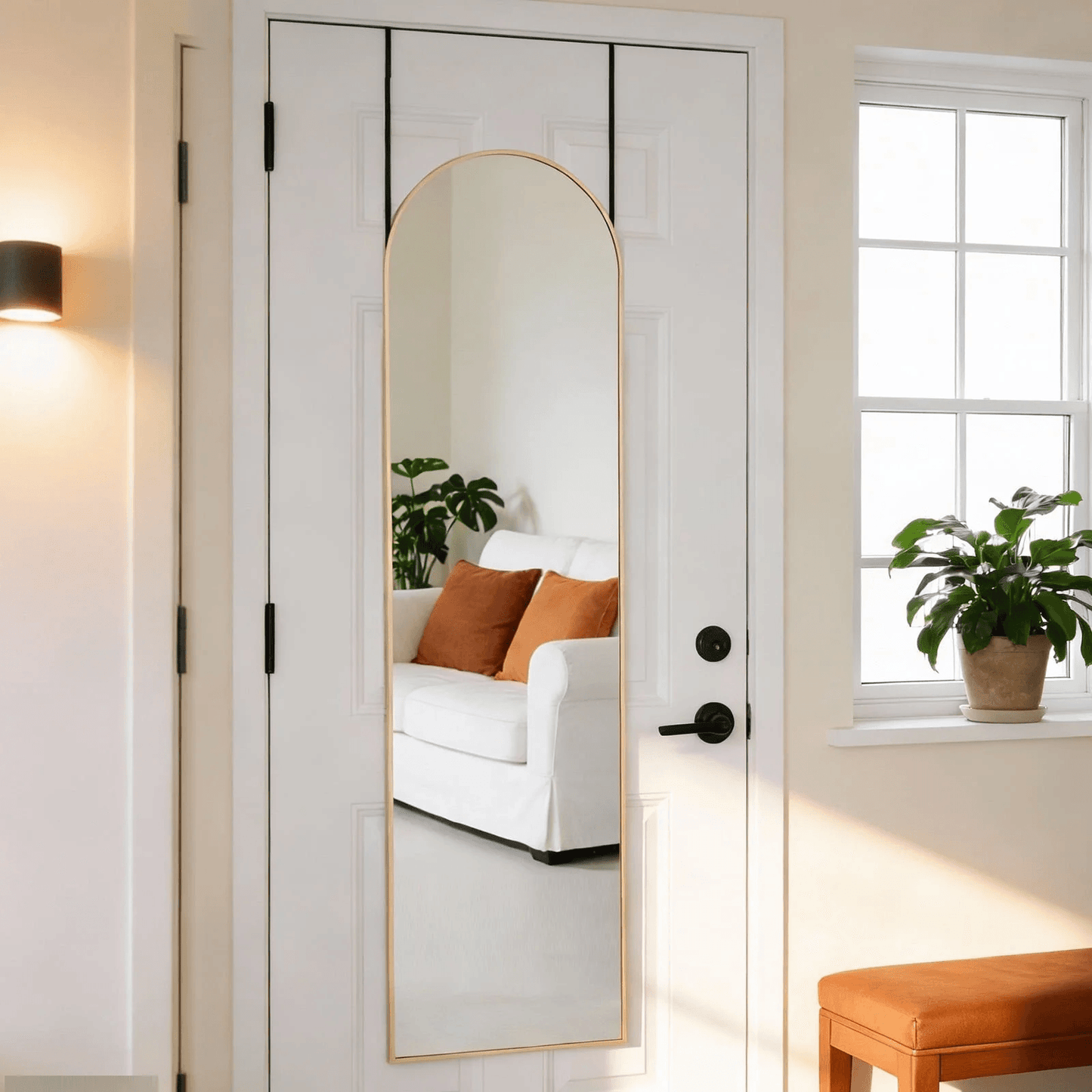 47" Gold Aluminum Arch Over the Door Framed Accent Mirror - HomeRoots - Flyclothing LLC
