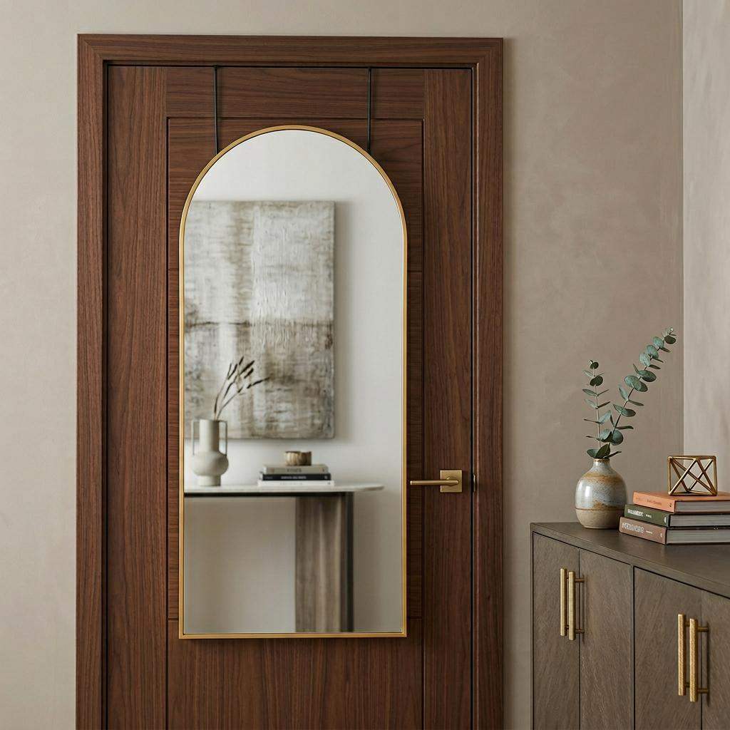 47" Gold Aluminum Arch Over the Door Framed Accent Mirror - HomeRoots - Flyclothing LLC
