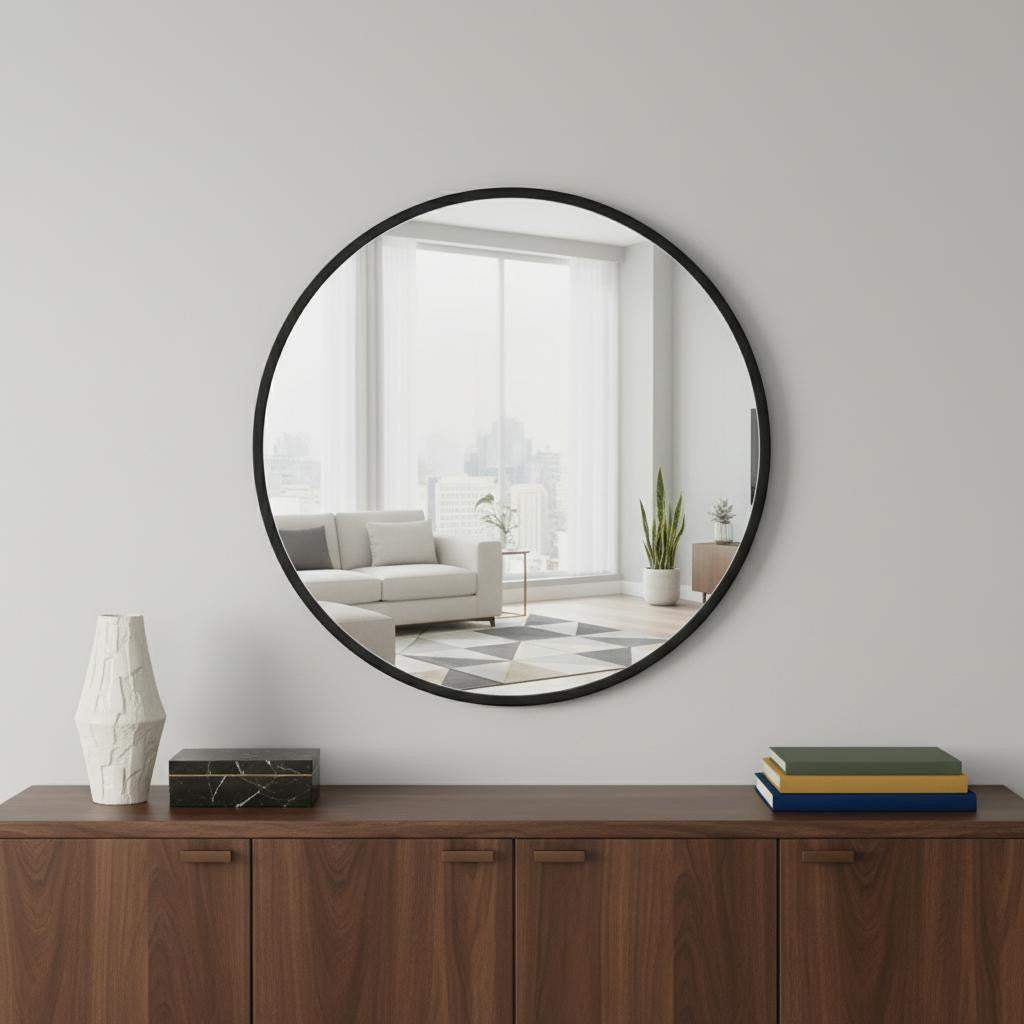 20" Black Aluminum Round Framed Accent Mirror - HomeRoots - Flyclothing LLC
