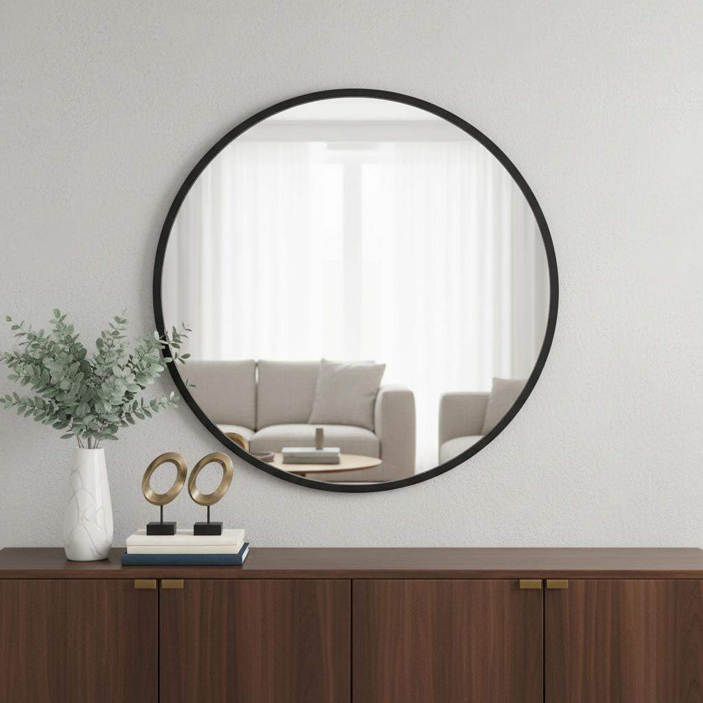 24" Black Aluminum Round Framed Accent Mirror - HomeRoots - Flyclothing LLC