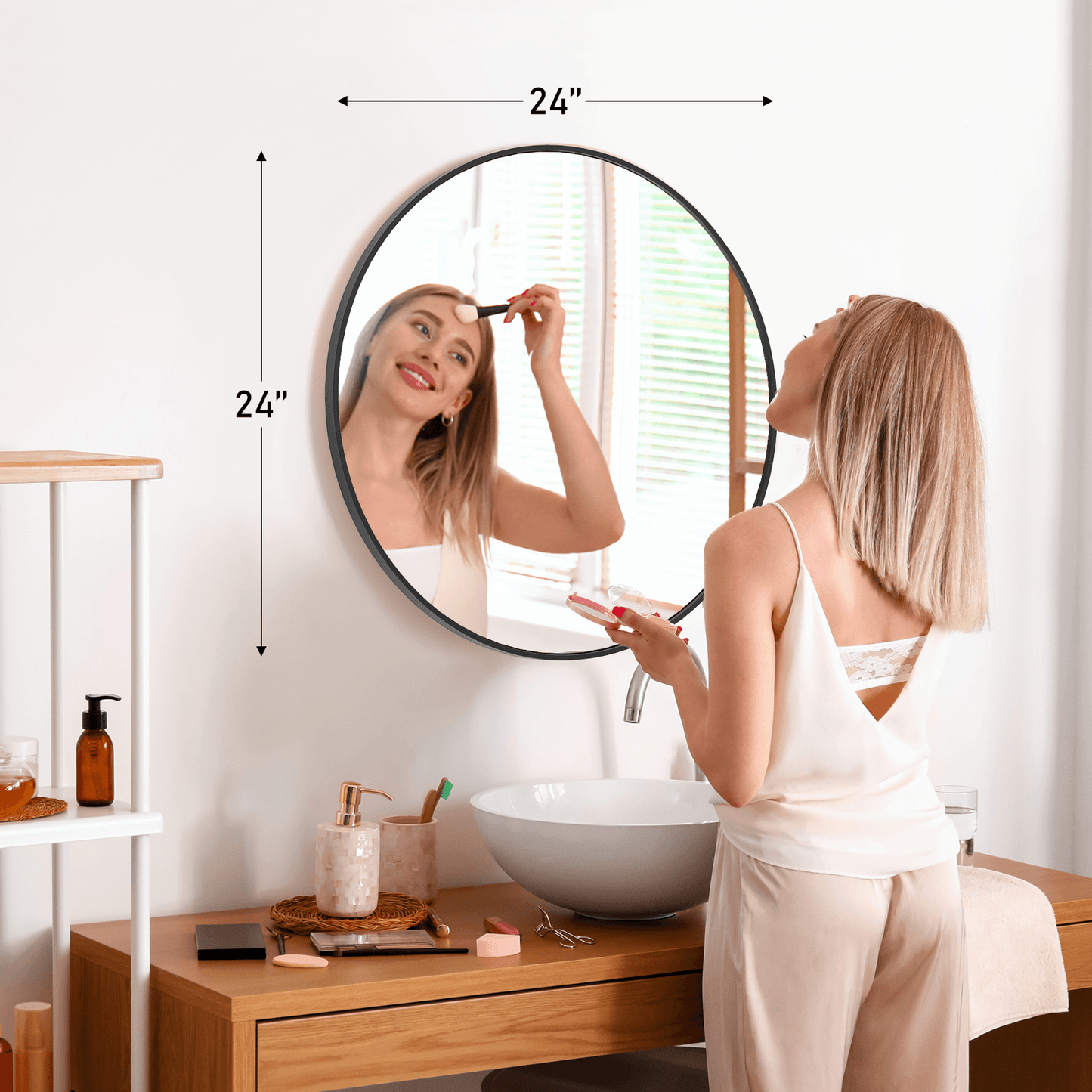 24" Black Aluminum Round Framed Accent Mirror - HomeRoots - Flyclothing LLC