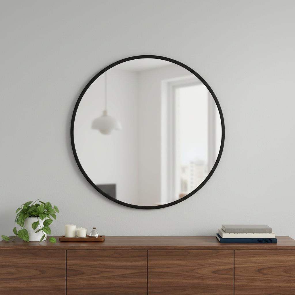 30" Black Aluminum Round Framed Accent Mirror - HomeRoots - Flyclothing LLC
