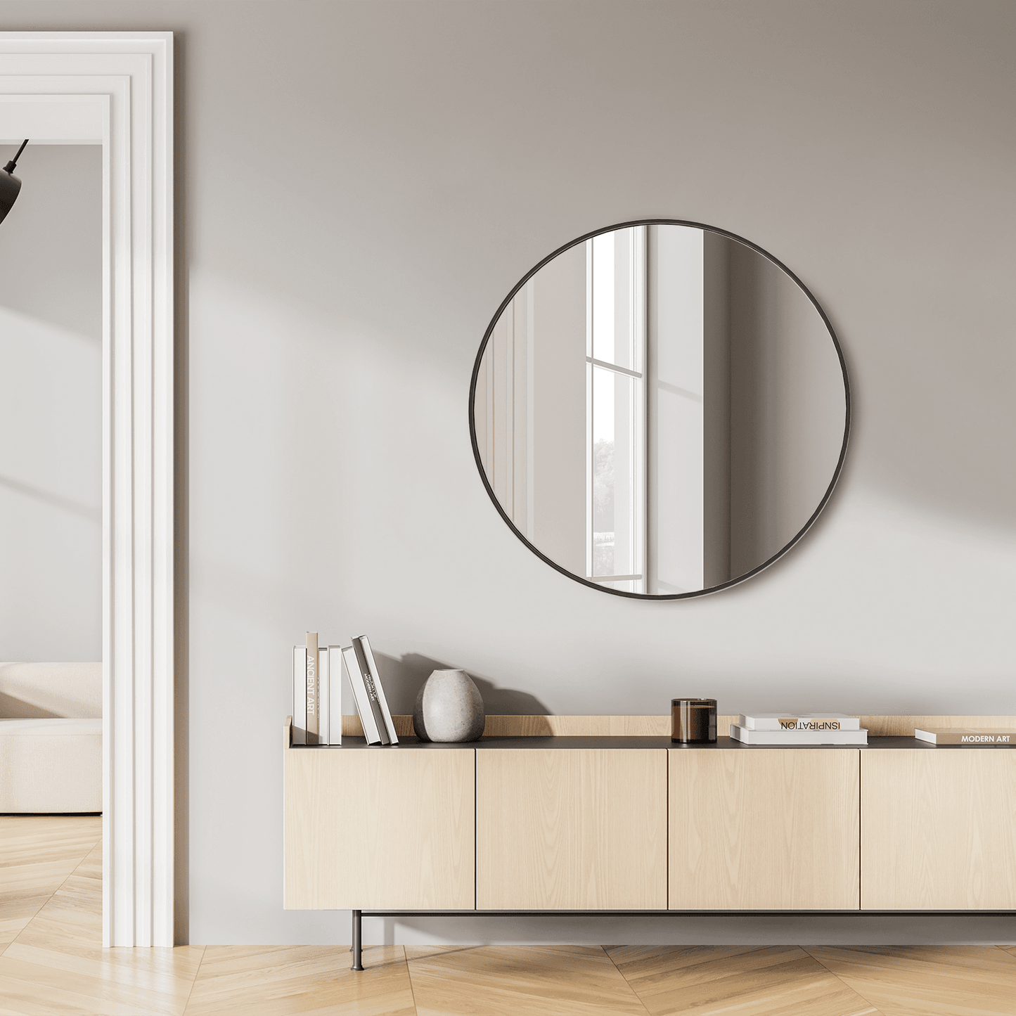 30" Black Aluminum Round Framed Accent Mirror - HomeRoots - Flyclothing LLC