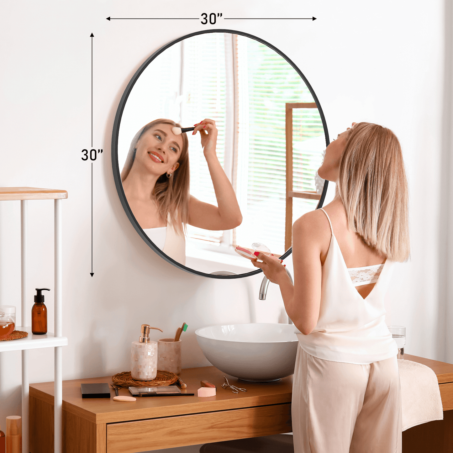 30" Black Aluminum Round Framed Accent Mirror - HomeRoots - Flyclothing LLC