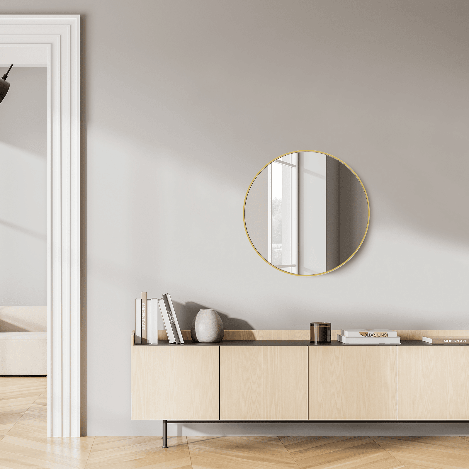 20" Gold Aluminum Round Framed Accent Mirror - HomeRoots - Flyclothing LLC