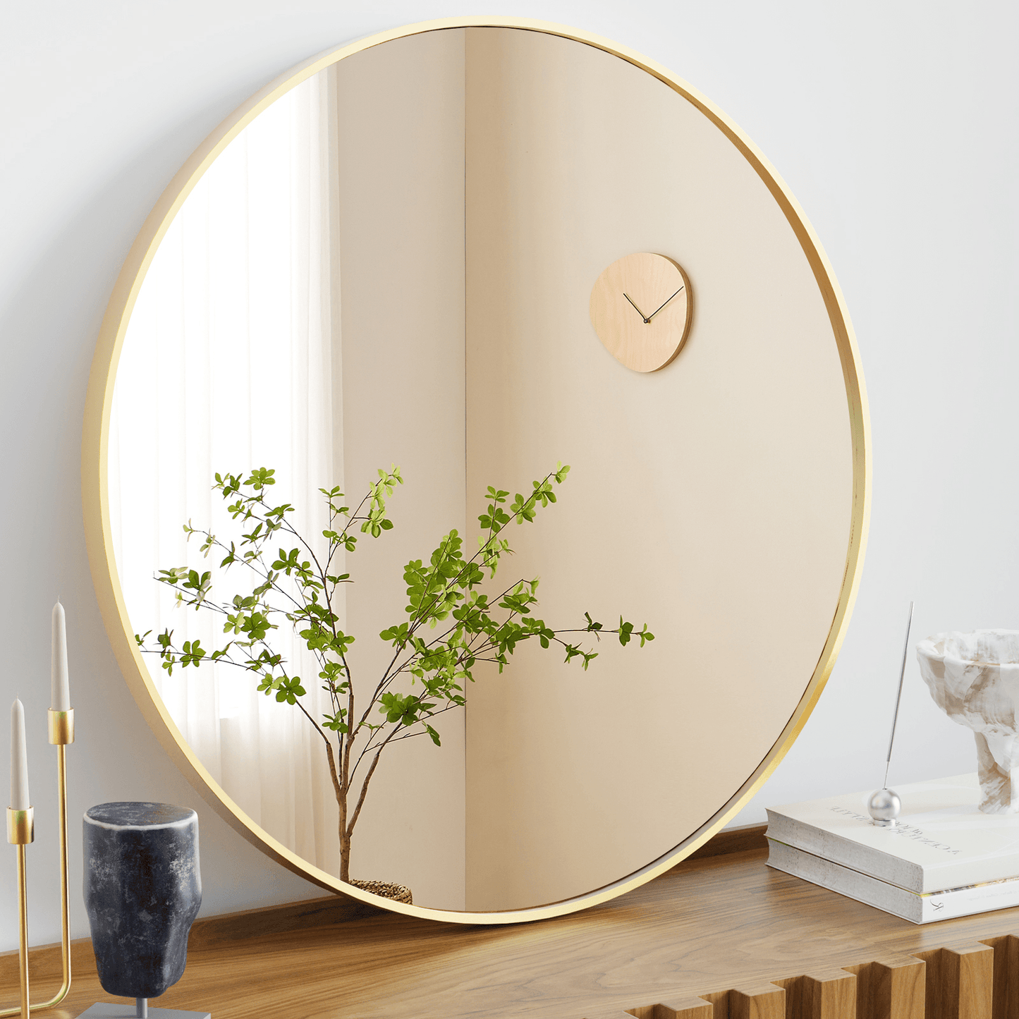 24" Gold Aluminum Round Framed Accent Mirror - HomeRoots - Flyclothing LLC