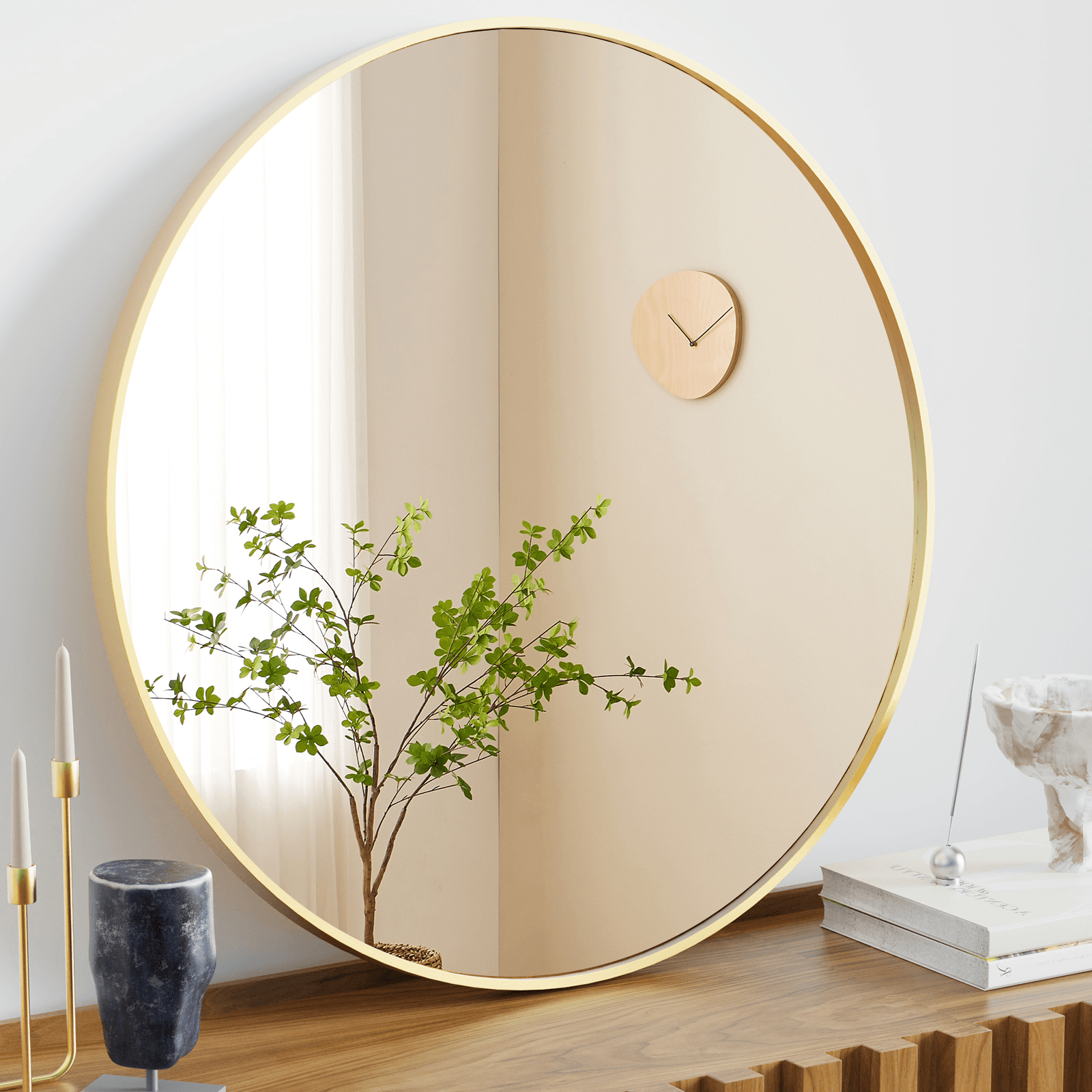 24" Gold Aluminum Round Framed Accent Mirror - HomeRoots - Flyclothing LLC