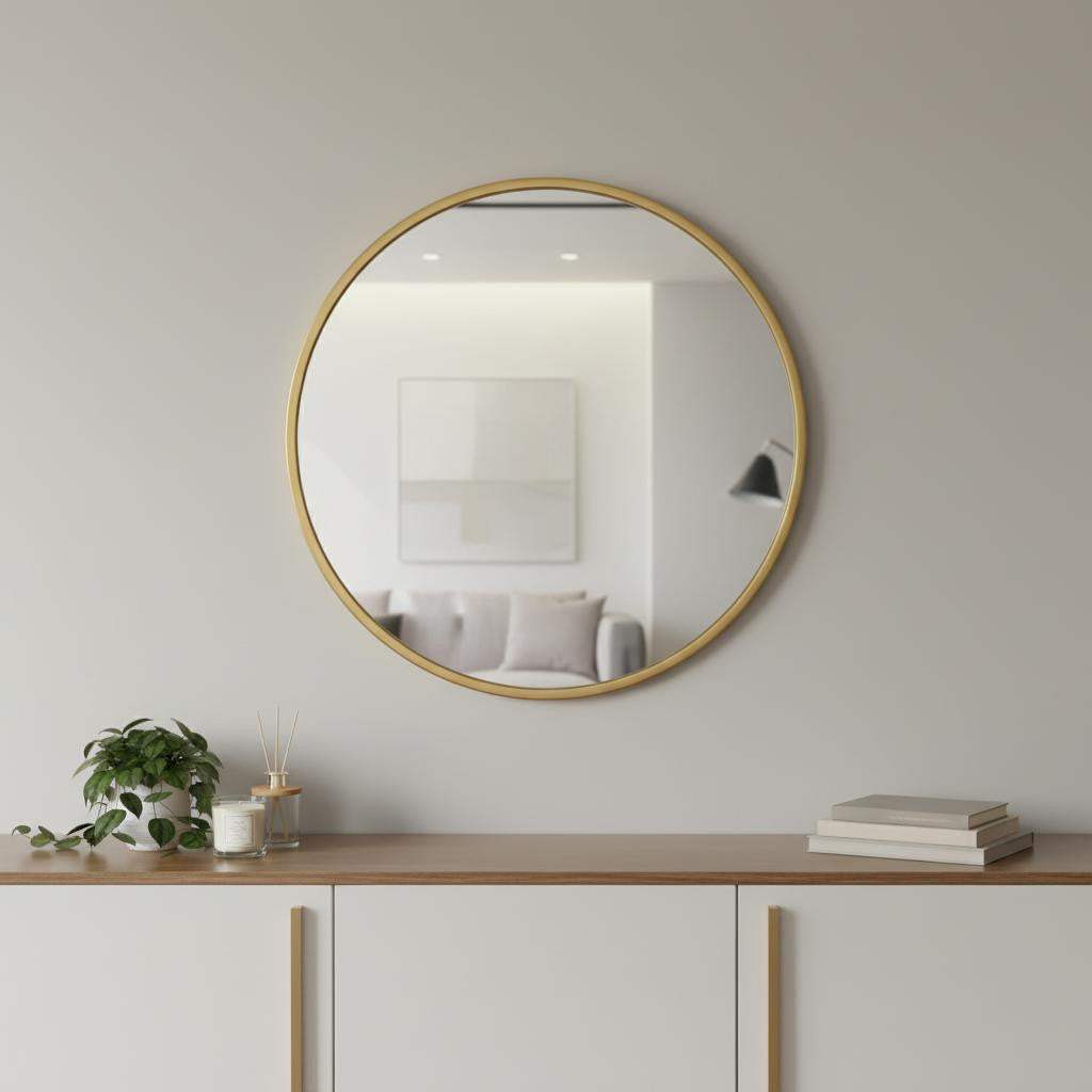 24" Gold Aluminum Round Framed Accent Mirror - HomeRoots - Flyclothing LLC