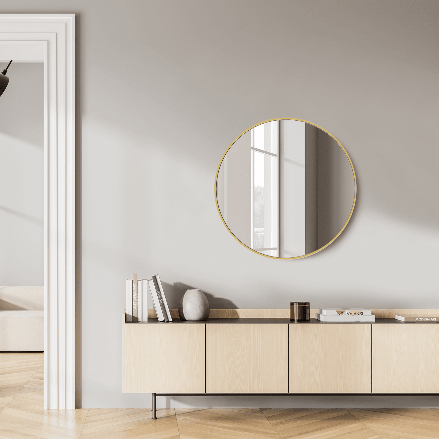24" Gold Aluminum Round Framed Accent Mirror - HomeRoots - Flyclothing LLC