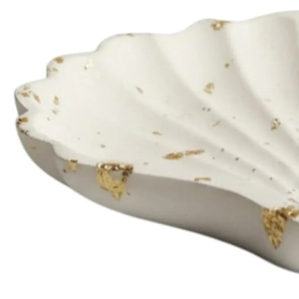 4" White And Gold Resin Handmade Seashell Trinket Tray - Homeroots - Flyclothing LLC