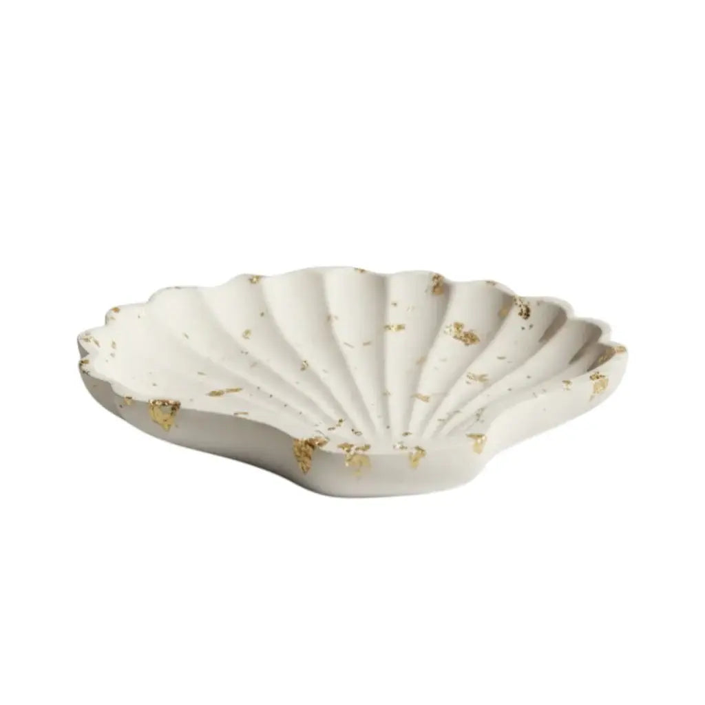 4" White And Gold Resin Handmade Seashell Trinket Tray - Homeroots - Flyclothing LLC
