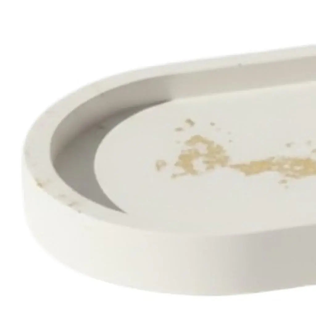 7" White And Gold Resin Handmade Oval Trinket Tray - Homeroots - Flyclothing LLC