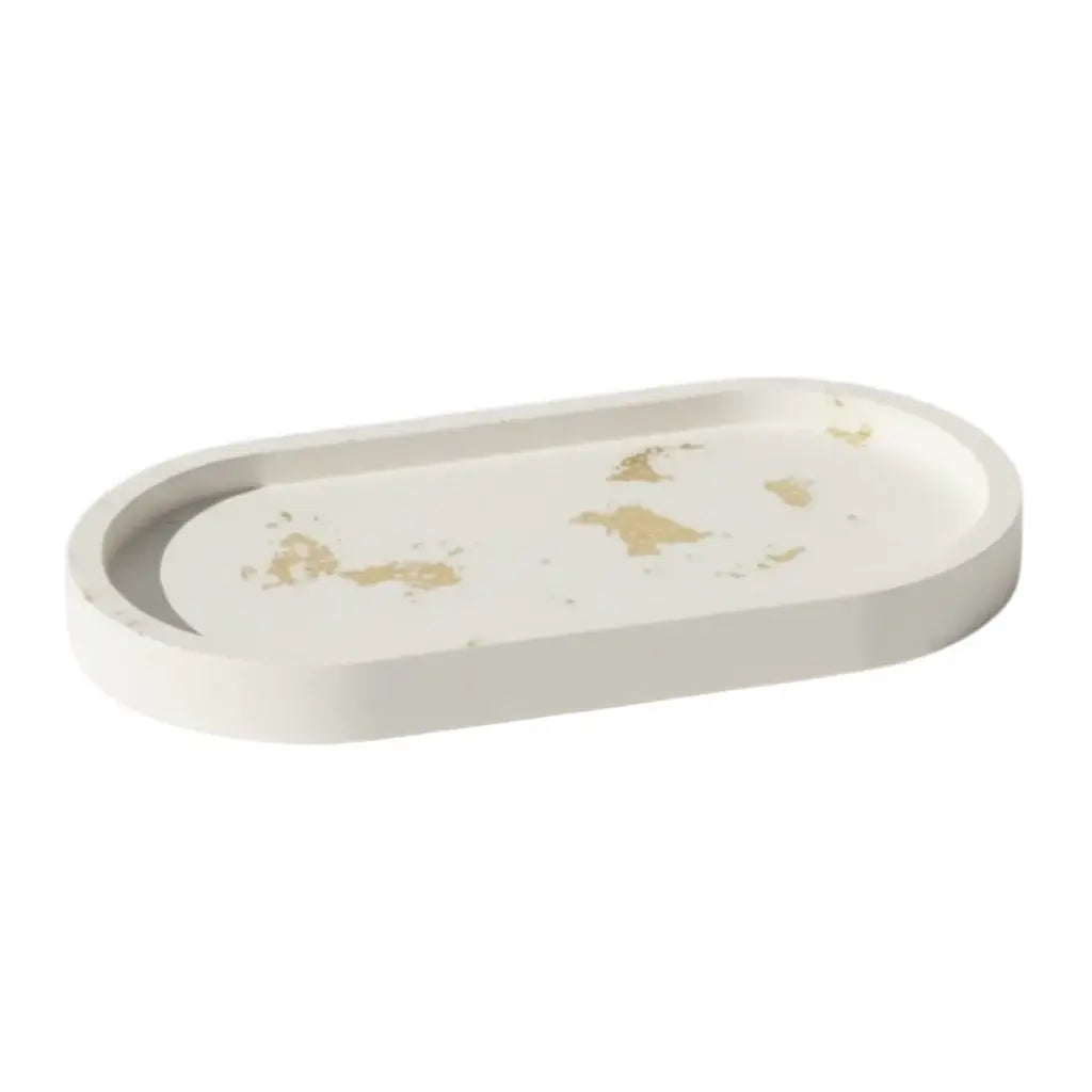7" White And Gold Resin Handmade Oval Trinket Tray - Homeroots - Flyclothing LLC