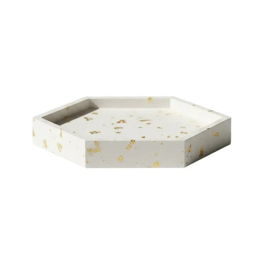 5" White And Gold Resin Handmade Hexagon Trinket Tray - Homeroots - Flyclothing LLC