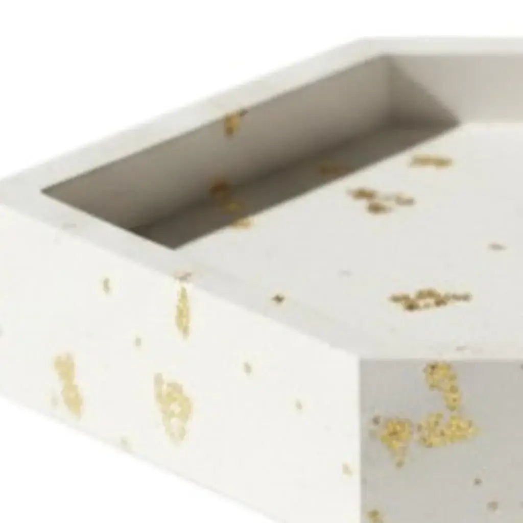 5" White And Gold Resin Handmade Hexagon Trinket Tray - Homeroots - Flyclothing LLC