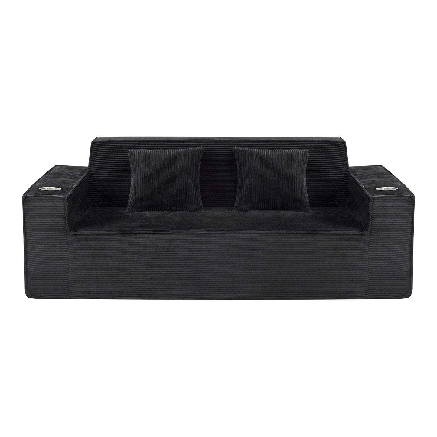 76" Black Corduroy Sofa With Toss Pillows - HomeRoots - Flyclothing LLC