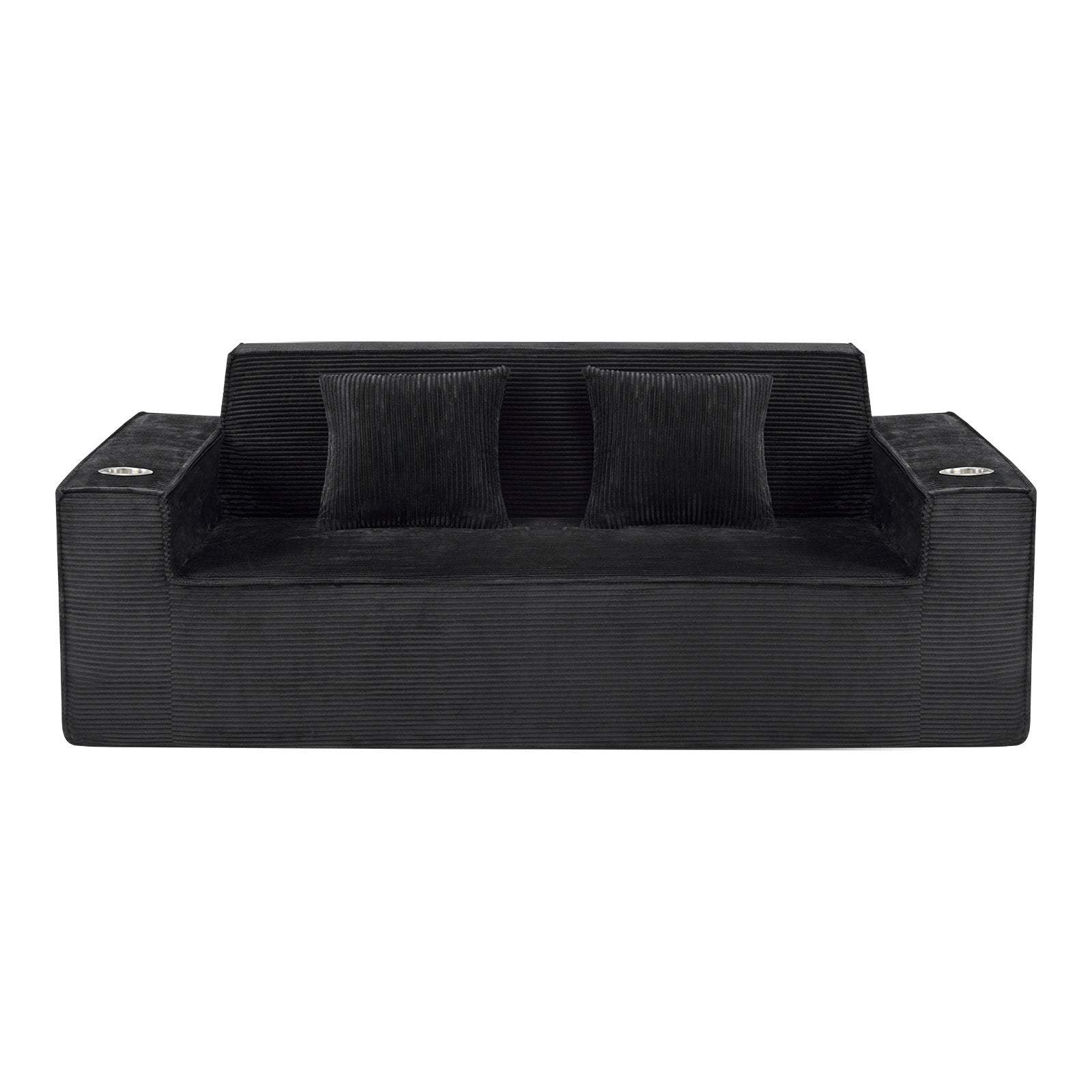 76" Black Corduroy Sofa With Toss Pillows - HomeRoots - Flyclothing LLC