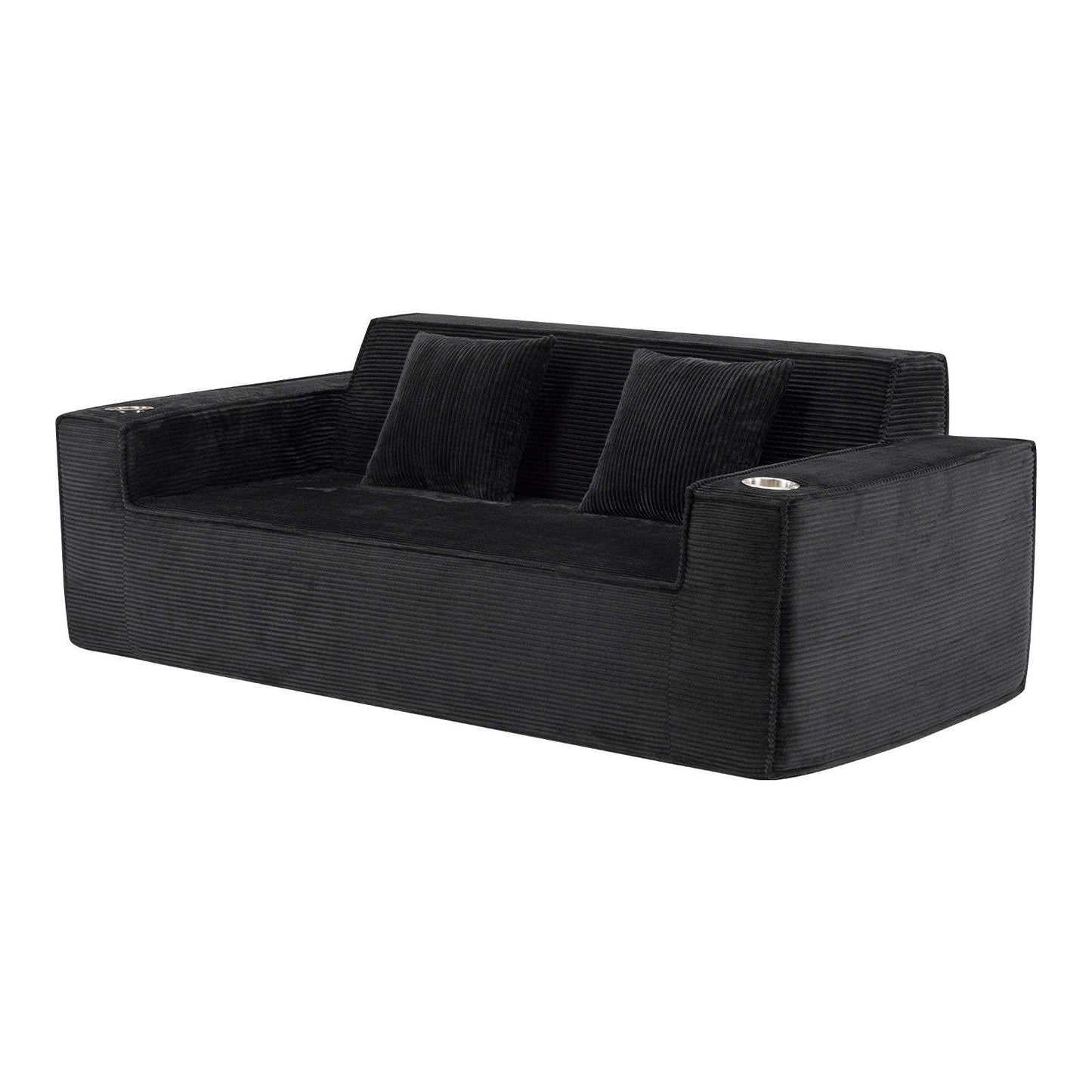 76" Black Corduroy Sofa With Toss Pillows - HomeRoots - Flyclothing LLC