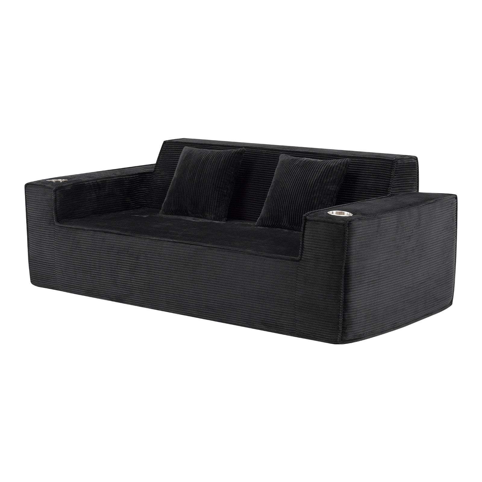 76" Black Corduroy Sofa With Toss Pillows - HomeRoots - Flyclothing LLC