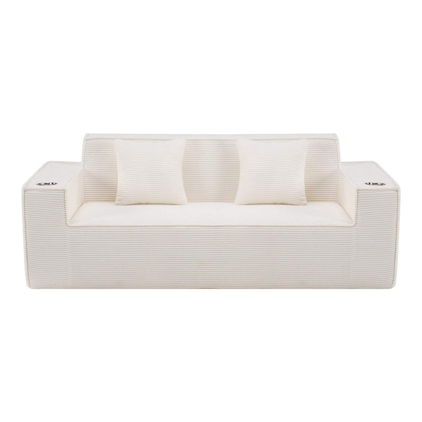 76" White Corduroy Sofa With Toss Pillows - HomeRoots - Flyclothing LLC