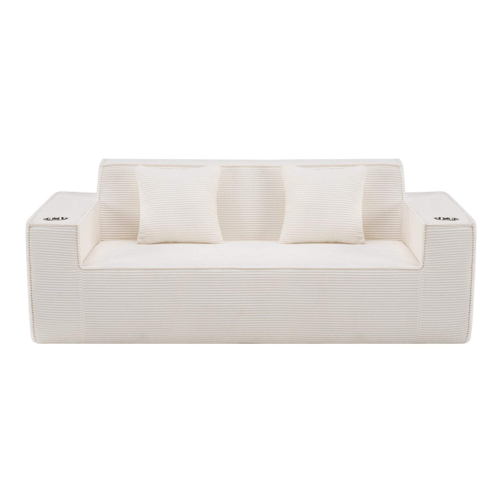 76" White Corduroy Sofa With Toss Pillows - HomeRoots - Flyclothing LLC