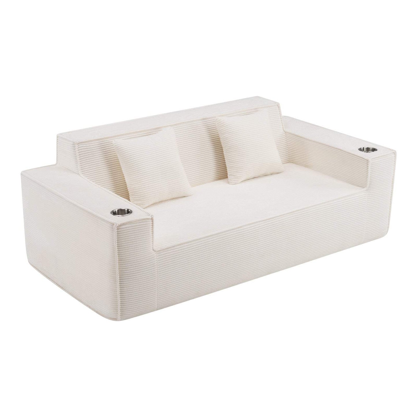 76" White Corduroy Sofa With Toss Pillows - HomeRoots - Flyclothing LLC
