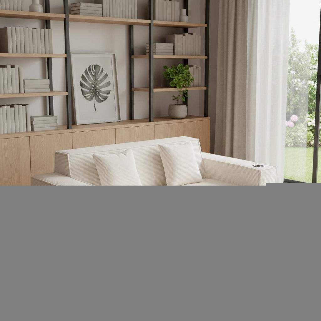 76" White Corduroy Sofa With Toss Pillows - HomeRoots - Flyclothing LLC