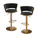 Set of Two Black and Gold Velvet and Metal Low Back Adjustable Height Swivel Bar Chairs - HomeRoots - Flyclothing LLC