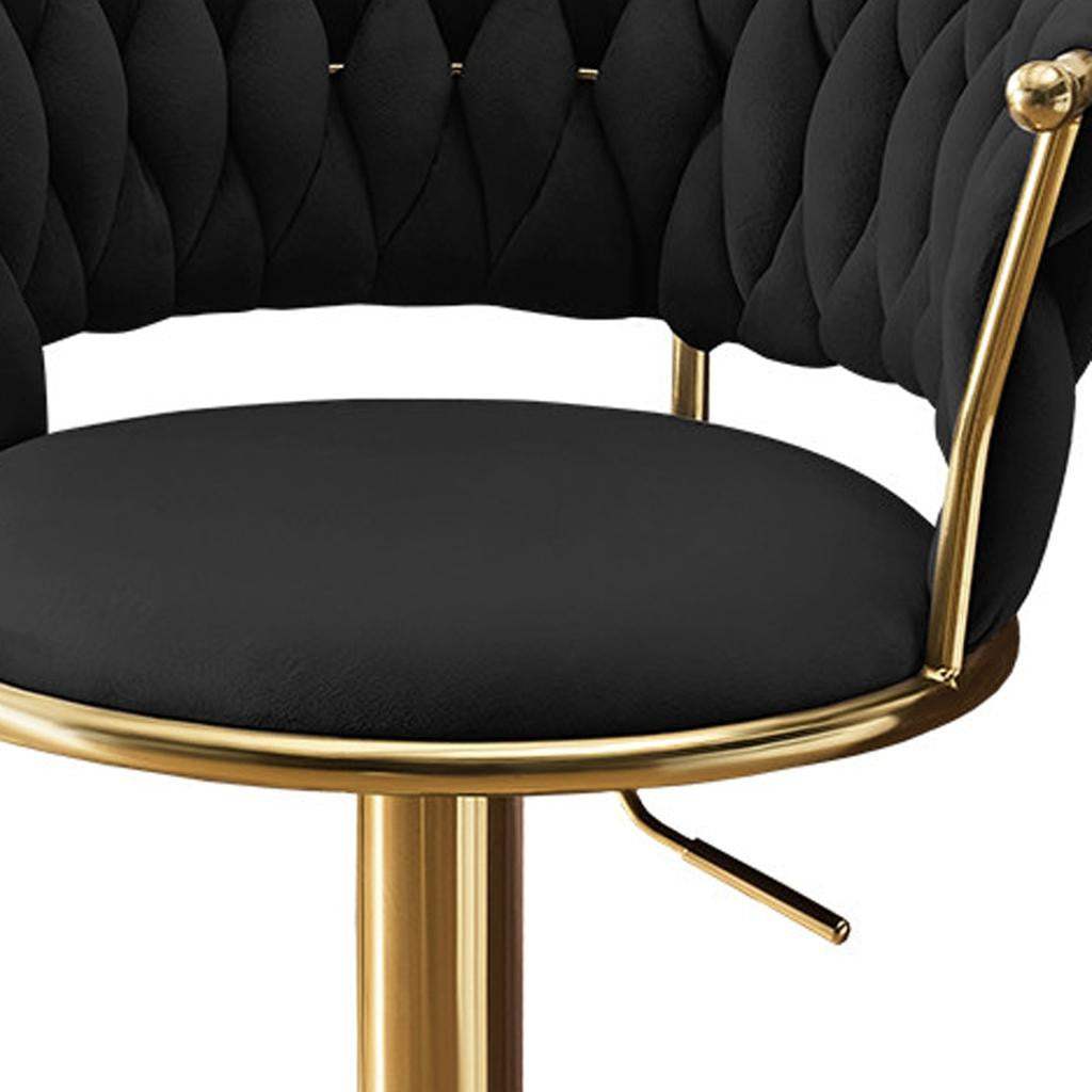 Set of Two Black and Gold Velvet and Metal Low Back Adjustable Height Swivel Bar Chairs - HomeRoots - Flyclothing LLC