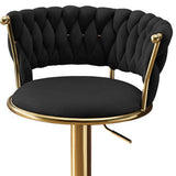 Set of Two Black and Gold Velvet and Metal Low Back Adjustable Height Swivel Bar Chairs - HomeRoots - Flyclothing LLC